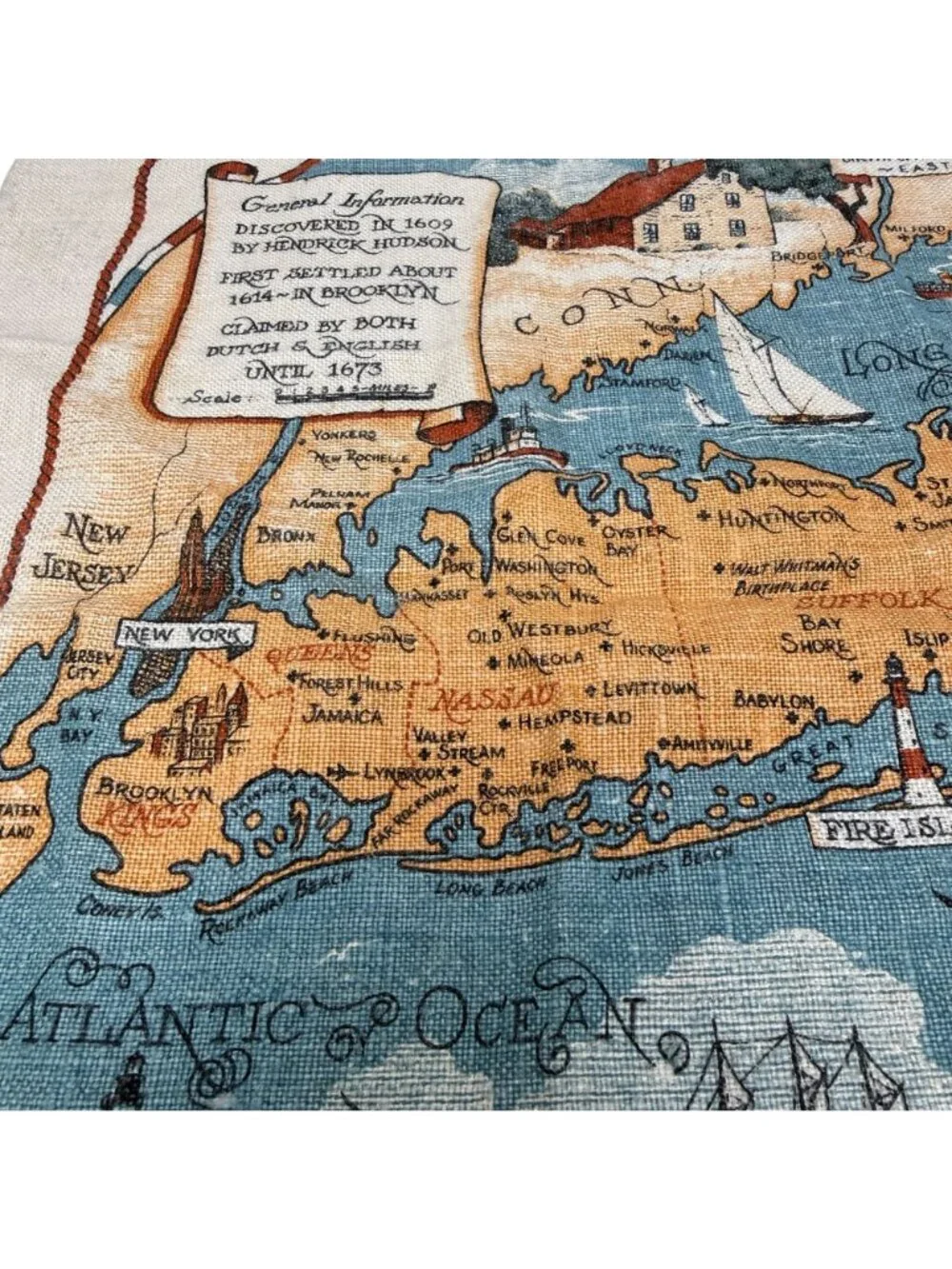 Vintage Tea Towel Map Of Long Island Kay Dee Linen Kay Dee